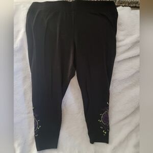 Black Leggings with Purple and Green Design